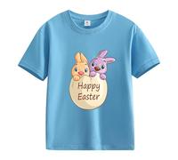 Happy Easter Tees Youth Short Sleeve Egg Bunny Shirts Crew Neck Funny Kids Boys Comfy Pullover Tops T Shirts Clothes (Light Blue, 6-7 Years)