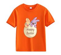 Happy Easter Tees Youth Short Sleeve Egg Bunny Shirts Crew Neck Funny Kids Boys Comfy Pullover Tops T Shirts Clothes (Orange, 6-7 Years)