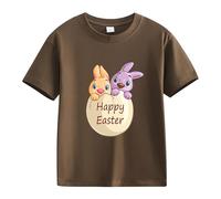 Happy Easter Tees Youth Short Sleeve Egg Bunny Shirts Crew Neck Funny Kids Boys Comfy Pullover Tops T Shirts Clothes (Coffee, 6-7 Years)