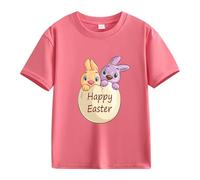 Happy Easter Tees Youth Short Sleeve Egg Bunny Shirts Crew Neck Funny Kids Boys Comfy Pullover Tops T Shirts Clothes (Pink, 2-3 Years)