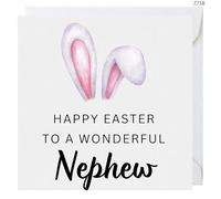 Happy Easter to a Wonderful Nephew Card, 6x6 Inch, 300gsm, with White Envelope, Bunny Ears Design