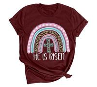 Happy Easter Tops Women's Summer T-Shirt Blouse Casual Easter Bunny Easter Egg Motif Tops Short Sleeve T-Shirt Crew Neck Pullover Regular Fit Tunic Shirt Rabbit Blouses Carnival Clothing, Wine Red,