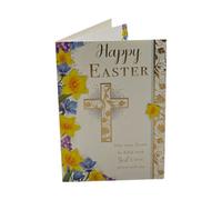Happy Easter Traditional Yellow Floral Design Greeting Card