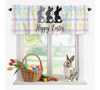 Happy Easter Valance Curtain Country Black White Plaid Dots Love Rabbits Colorful Plaid Window Valances Rod Pocket Short Curtains Window Treatments for Kitchen Bedroom Bathroom Laundry 56" x 16"
