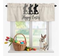 Happy Easter Valance Curtain Country Black White Plaid Dots Love Rabbits Linen Texture Window Valances Rod Pocket Short Curtains Window Treatments for Kitchen Bedroom Bathroom Laundry 60" x 18"