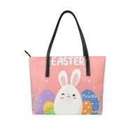 Happy Easter Vegan Leather Handbag for Women Bunny Eggs Tote Bag with Top Handle, Large Shoulder Purse for Everyday Work Travel