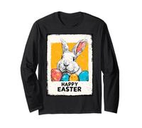 Happy Easter Vintage Retro Easter Bunny Easter Eggs Cute Long Sleeve T-Shirt