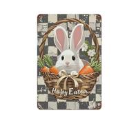Happy Easter Vintage Sign, Rustic Easter Bunny Wall Art Tin Sign Chic Art Wall Metal Decorations Home Bar Kitchen Coffee Man Cave Garage Wall Decor Art Tin Sign 8x12 Inch