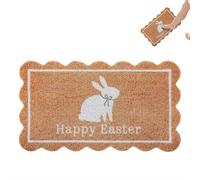 Happy Easter White Bunny Doormat, Natural Coir Outdoor Welcome Mat, Non-Slip Rabbit Front Door Mat for Farmhouse Entrance, Decorative Spring Party Rug for Porch & Indoor Home Decor