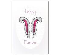 Happy Easter White Bunny Ears Counted Cross Stitch Card Kit A6 14ct