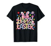 Happy Easter with Colorful Flowers Bunny Easter Women Girl T-Shirt