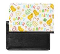 Happy Easter with Yellow Chicks, Eggs, Flowers and Hearts on White Women's Passport Protector, Men's Passport Protector, PU Travel Passport Protector for Women Men Worker 5.8 x 3.9 x 0.4 inch