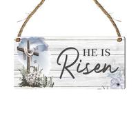 Happy Easter Wooden Rectangle Plaque - 'He is Risen' Design, Christian Easter Decor with Lord's Cross, Home Decor for Faith Renewal and Resurrection Celebration, (Large: 29 cm (H) × 13.5 cm (W))