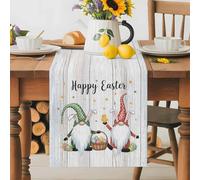 Happy Easter Words Gnomes Table Runner 70 Inches Long,Table Runners Kitchen Dining Tables Decoration for Home Party Decor, Eggs on Wood Board Tables Runner Wedding Dresser Scarf