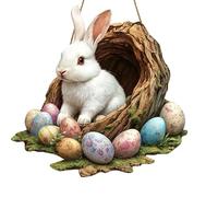 Happy Easter Wreath Bunny Sign for Front Door,Wooden Spring Rabbit Egg Wall Decorations for Outdoor Outside Porch,Farmhouse Indoor Fireplace Window Hanging Wreaths,Welcome Banner Decor (A2)