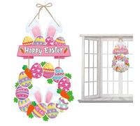 Happy Easter Wreaths for Front Door - Wooden Easter Decoration | Cute Bunny Wreath | Handmade Spring Wall Hanging, Festive Rabbit Sign, Holiday Decor for Porch, Outdoor Entryway & Indoor Home Art