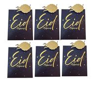 Happy Eid Mubarak 3D Gift Bag With Twisted Tie Handle & Tag | Islamic Muslim Festive Celebrations | Moon, Star, Lanterns for Traditional Gifting (Mid Night Blue, 6 Large)