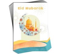Happy Eid Mubarak, Eid al-Adha & Eid al-Fitr End of Ramadan Islamic Religious Celebration - Pack of 6 Premium Greeting Cards by Davora (Moon & Mosque)