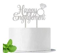 Happy Engagement Cake Topper, Just Engaged Cake Pick, Bridal Engagement Wedding Cupcake Decoration Party Supplies, Silver Glitter Acrylic