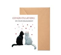 Happy Engagement Card,Congratulations on Your Engagement Cards for Couples,A Heart Warming Design Featuring A Black Cat and A White Cat.、12x18cm