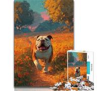 Happy English Bulldog Jigsaw Puzzles 1000 Pieces for Adults Teens,Learning Educational Toy for Is Ideal As A Gift for The Whole Family (38x26cm)