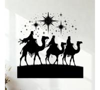 Happy Epiphany Day Design Silhouette of Three Wise Men on Camel Bright Star Nativity of Jesus Engraving Stickers Self Adhesive 42x42cm Black