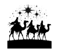 Happy Epiphany Day Design Silhouette of Three Wise Men on Camel Bright Star Nativity of Jesus Fine Carving Stickers 67.2x67.2cm Easy Installation Black