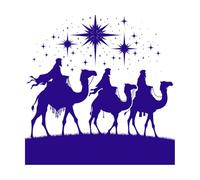Happy Epiphany Day Design Silhouette of Three Wise Men on Camel Bright Star Nativity of Jesus Fine Carving Stickers 42x42cm Art Mural Painting DarkBlue