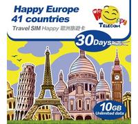 Happy Europe 41 Countries 30 Days Unlimited Data Travel Sim Card | Includes Turkey & Switzerland | 10GB of 4G LTE High-Speed Data Then 128kbps | No Need Registration | Easy Activation
