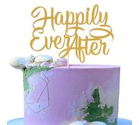 Happy Ever After Cake Topper - Gold Glitter Wedding/Engagement/Bridal Shower/Vow Renewal/Anniversary Party /Retirement Party Decoration Supplies , Gold Glitter Birtday Cake Topper (goldhea)