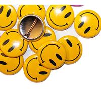 Happy Face Button Badges - MULTI COLOURS & QUANTITIES (32mm / 1.25 Inch) (10 Badges, YELLOW)