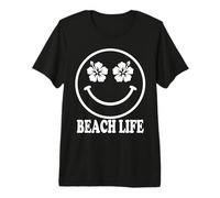 Happy Face Hibiscus Beach Life Summer Vacation Design Premium T-Shirt