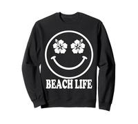 Happy Face Hibiscus Beach Life Summer Vacation Design Sweatshirt