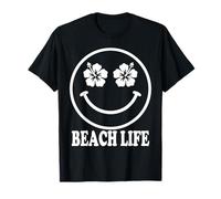 Happy Face Hibiscus Beach Life Summer Vacation Design T-Shirt