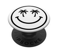Happy Face Palm Tree Tropical Summer Beach Holiday PopSockets Adhesive PopGrip