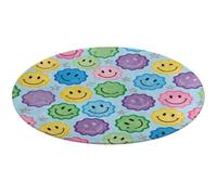Happy Face Print Round Area Rug Non Slip Backing Doormat Water Absorbent Plush Throw Low-Pile Non-Slip Floor Mat Carpet for Living Room Bedroom Entryway Nursery Room 60 * 60cm