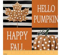 Happy Fall Decorative Fabric by The Yard Hello Pumpkin Indoor Outdoor Soft Flannel Polyester Fabric Fall Leaves Yellow Grid for Quilting Sewing Arts DIY Craft,1 Yard Pre-Cut,36" L x 59" W,No Stretch