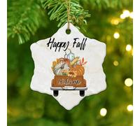 Happy Fall Xmas Ornament Buffalo Plaid Pumpkin Truck Round Christmas Tree Ornament Ceramic Circle Elegant Autumn Wreaths Thanksgiving Christmas Bauble for Indoor Home Decor
