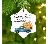 Happy Fall Xmas Ornament Pumpkin Patch Red Blue Farm Truck Round Christmas Tree Ornament Ceramic Porcelain Personalized Red Truck Autumn Pumpkin Christmas Bauble for Xmas Tree Decoration