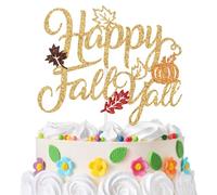 Happy Fall Y’all Cake Topper, Welcome Autumn Cake Decor, Fall Maple Leaves Harvest Happy Thanksgiving Day Party Decorations Supplies