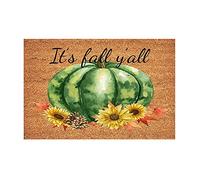 Happy Fall Y'all Doormat, Autumn Buffalo Plaid Thanksgiving Door Mat, Non-Slip Low Profile Indoor/Outdoor Entryway Rug, Farmhouse Seasonal Decor for Front Door, Kitchen, Porch