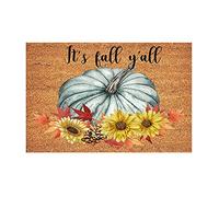 Happy Fall Y'all Doormat, Autumn Buffalo Plaid Thanksgiving Door Mat, Non-Slip Low Profile Indoor/Outdoor Entryway Rug, Farmhouse Seasonal Decor for Front Door, Kitchen, Porch