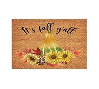 Happy Fall Y'all Doormat, Autumn Buffalo Plaid Thanksgiving Door Mat, Non-Slip Low Profile Indoor/Outdoor Entryway Rug, Farmhouse Seasonal Decor for Front Door, Kitchen, Porch