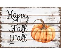 Happy Fall Y'All Sign Antique Pumpkin Decor Autumn Fall Farmhouse Kitchen Home Decor Art Wall Decor Metal Sign Poster 8X12 Inches