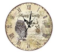 Happy Family Owl Clock Hanging Wood Wall Clocks 15 inch Battery Operated Silent Quartz Butterfly House Farmhouse Wall Clock Decor For Living Room Bedroom Office School Home
