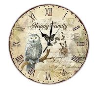 Happy Family Owl Clock Hanging Wooden Wall Clock 10 inch Non-Ticking Battery Operated Butterfly Holiday Farmhouse Wooden Clocks Decor For Kitchen Living Room Bedroom Home Bathroom