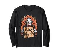 Happy Fangs Giving Funny Vampire Halloween Thanksgiving Pun Long Sleeve T-Shirt