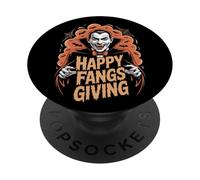 Happy Fangs Giving Funny Vampire Halloween Thanksgiving Pun PopSockets Adhesive PopGrip