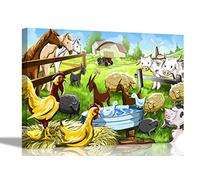 Happy Farm Animals Kids Canvas Prints Wall Art Pictures Home Office Photos on Framed Artwork Animal Modern Art Decor 40 x 30cm (16 x 12 inches)
