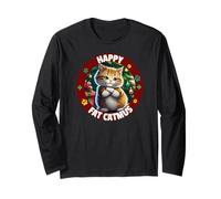 Happy Fat Catmus Cute Chubby Cat Christmas Design Long Sleeve T-Shirt